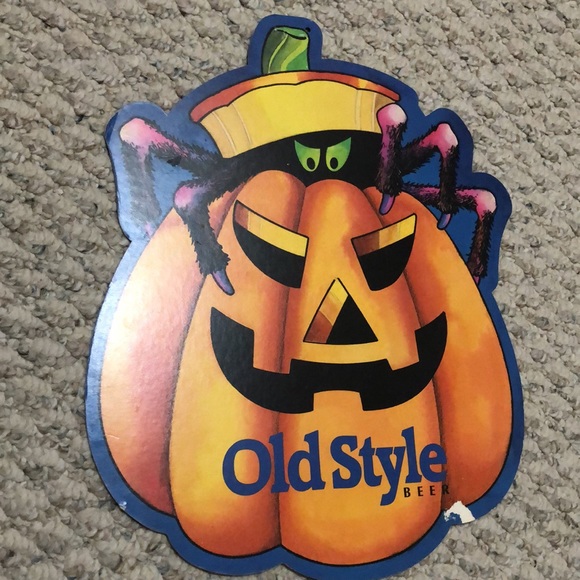 Vintage rare Old Style Beer cardboard sign, Halloween pumpkin spider - Picture 3 of 16